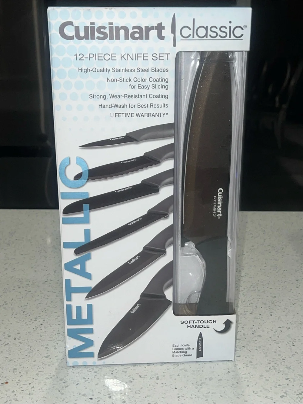New Cuisinart Classic 12pc Metallic Knife Set Stainless Steel Black Coating